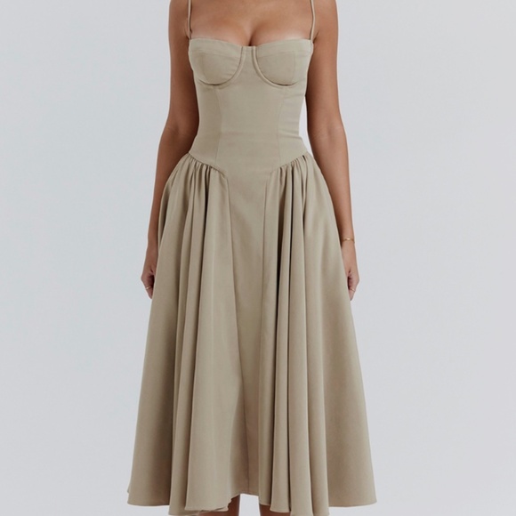House of CB Dresses & Skirts - HOUSE OF CB 'Samaria' Taupe Corset Sundress Size XS REG CUP